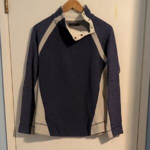 Prana Blue and Gray Snap Collar Sweater